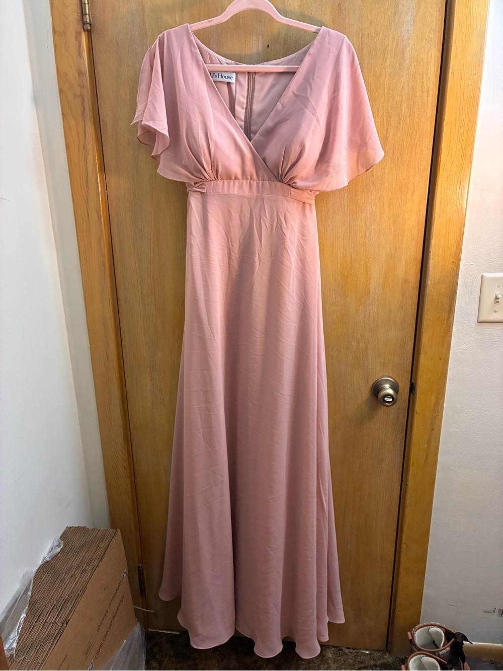 Dusty Rose Flutter-Sleeve Maternity Dress